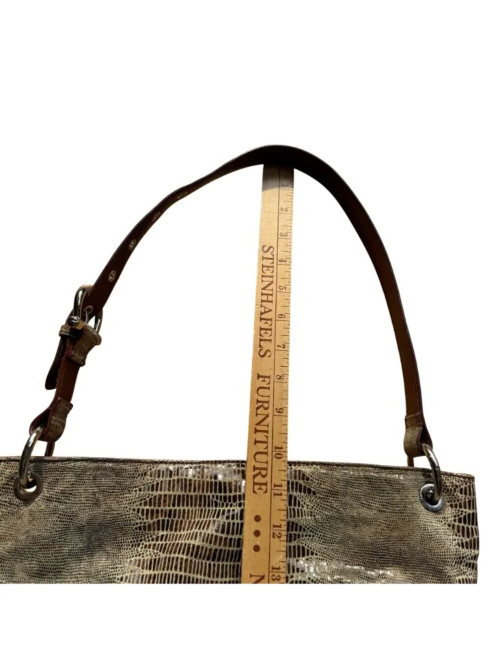 Chez Women's Hobo Bag Tan Brown Leather Snake Embossed Metallic Shoulder Tote